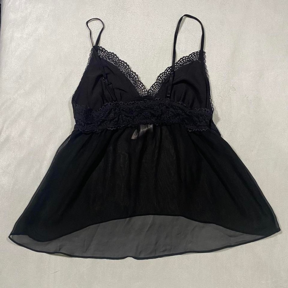 Babydoll Y2K Black Lace Trim Tank Top Chemise‎ Sheer Fairy Festival Lingerie - Picture 3 of 5